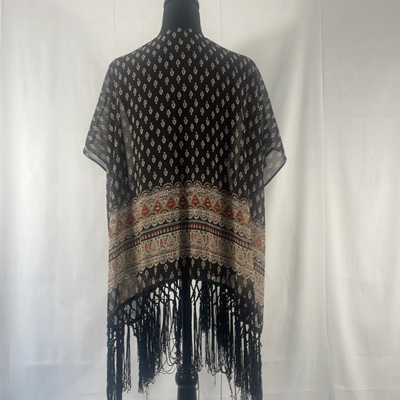 Maurice’s boho,multi colored fringe kimono,Shrug,sheer,Small/ Medium - Picture 4 of 8
